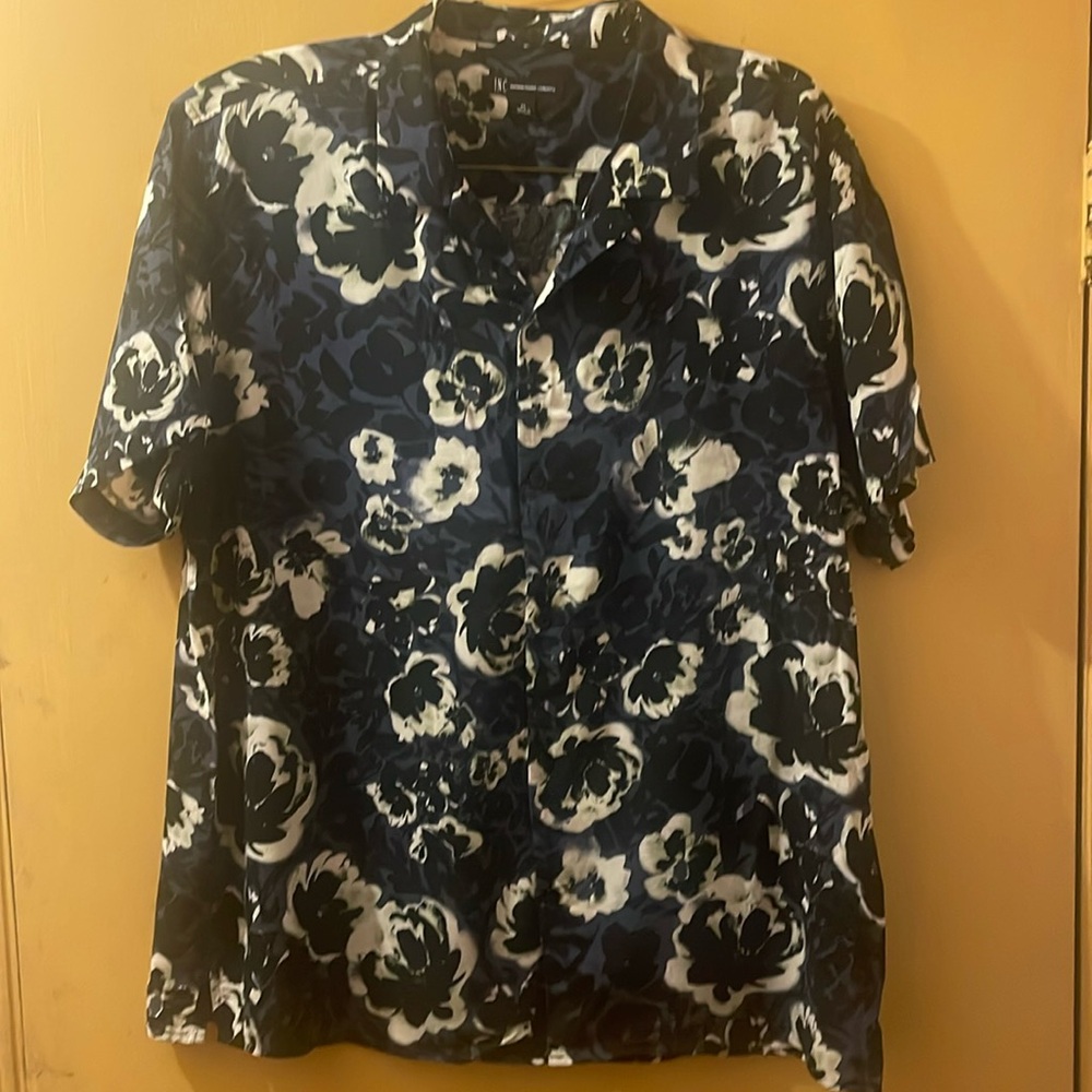 I-N-C black purple white short sleeve button down shirt xl